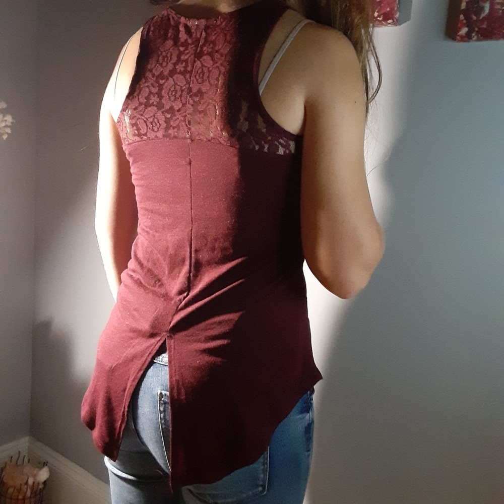 Burgundy lace tank